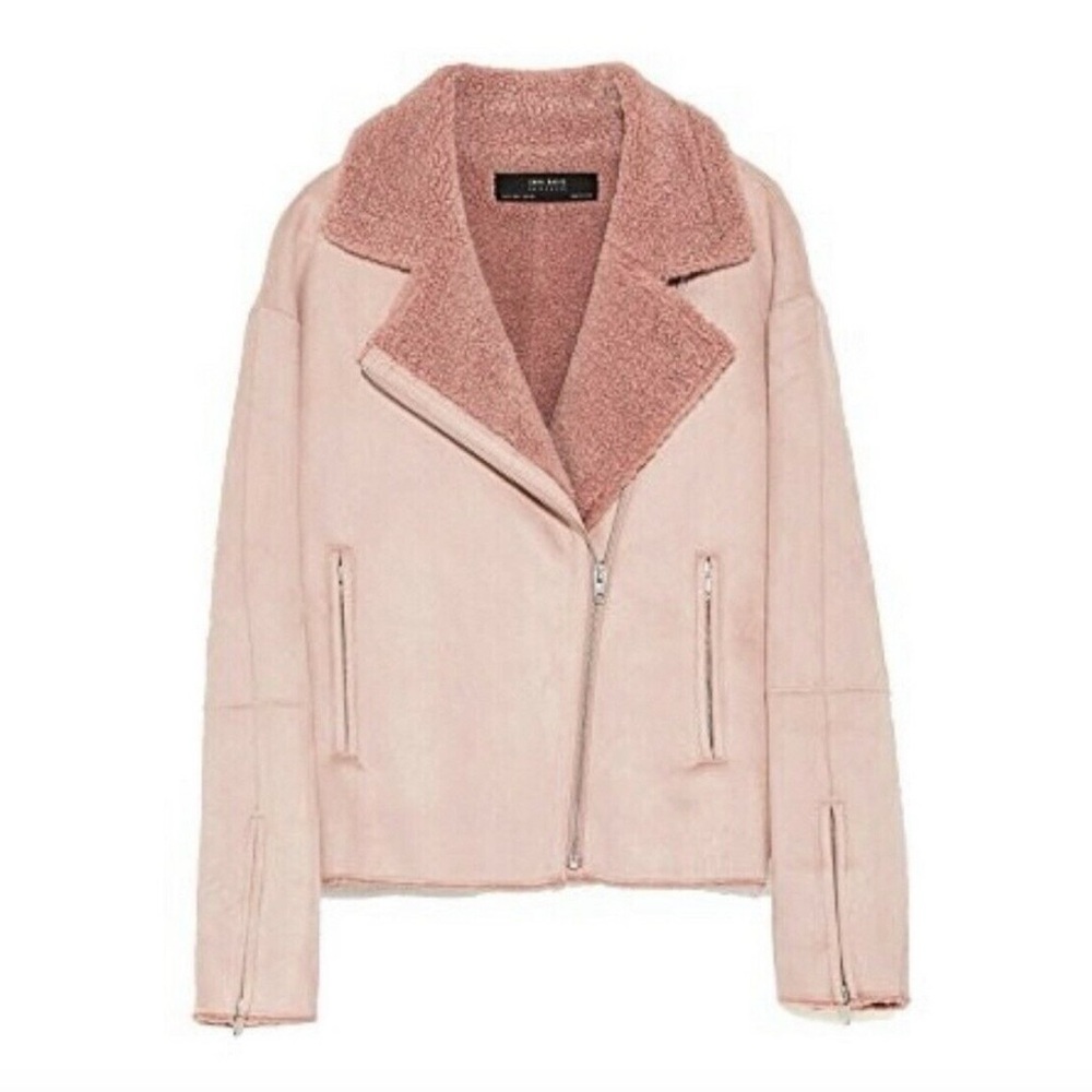 Zara size small Women's Blush Pink Faux Shearling Jacket
